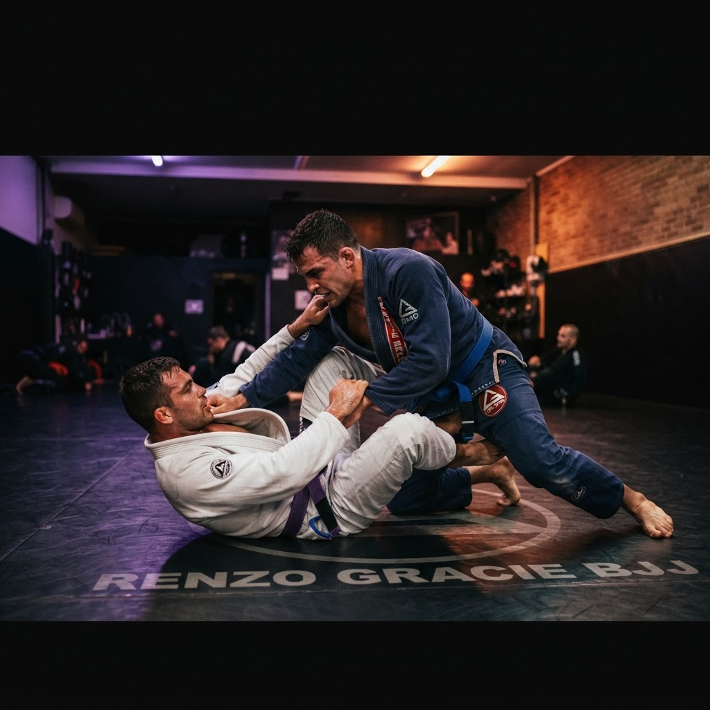 Brazilian Jiu-Jitsu athletes rolling on the mat